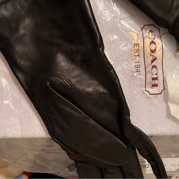 Coach Black Leather Gloves with Gold Accents - Picture 3 of 6